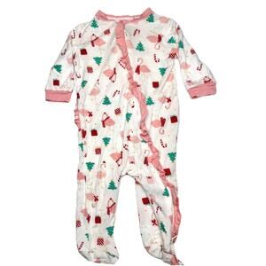 Milkberry Christmas Flamingo Bamboo Zip Footie Sleeper 0-3 Mo Pink Ruffles